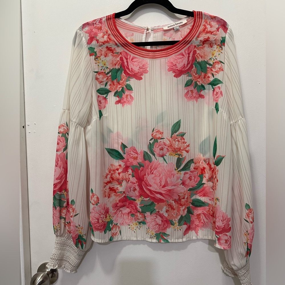 Jealous Tomato Pink and White Floral Blouse Sz L